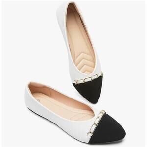Women's White & Black Flats Shoes, Dress Shoes for Women, Ballet Flats